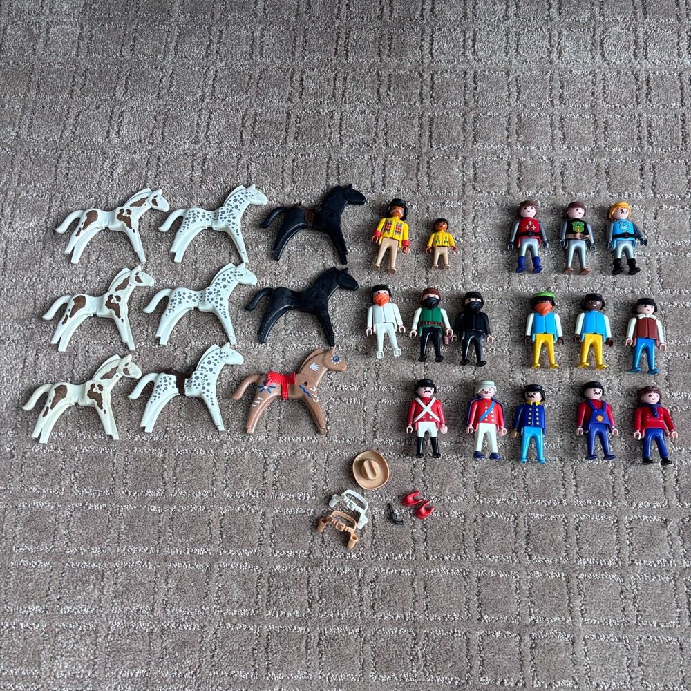 Vintage Playmobil Figures Horses Mixed Lot People Civil War Cowboy Bandit *READ*